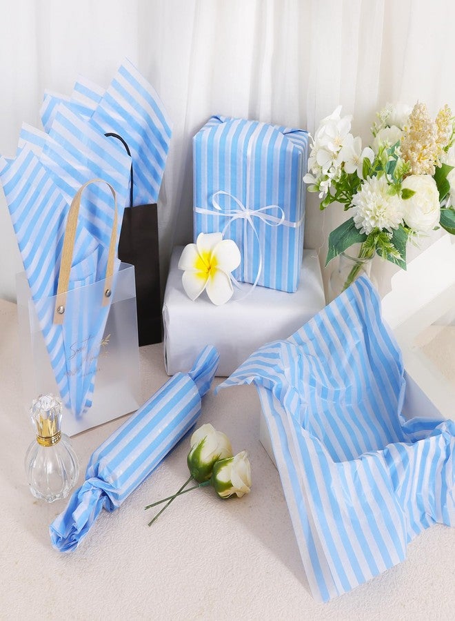 بيشيدا ورق تغليف هدايا بيشيدا أزرق سماوي مخطط، 30 ورقة، ورق تغليف لأكياس الهدايا، مقاس 14 × 20 بوصة، مناسب لحفلات الزفاف وأعياد الميلاد وعيد الفصح والتخرج والأعمال اليدوية والزهور في الأعياد - Image 2